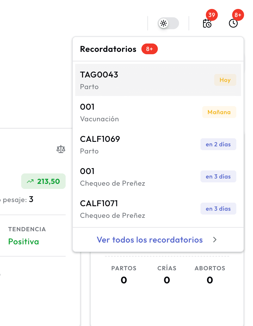 Menú de alertas automáticas para tareas prioritarias